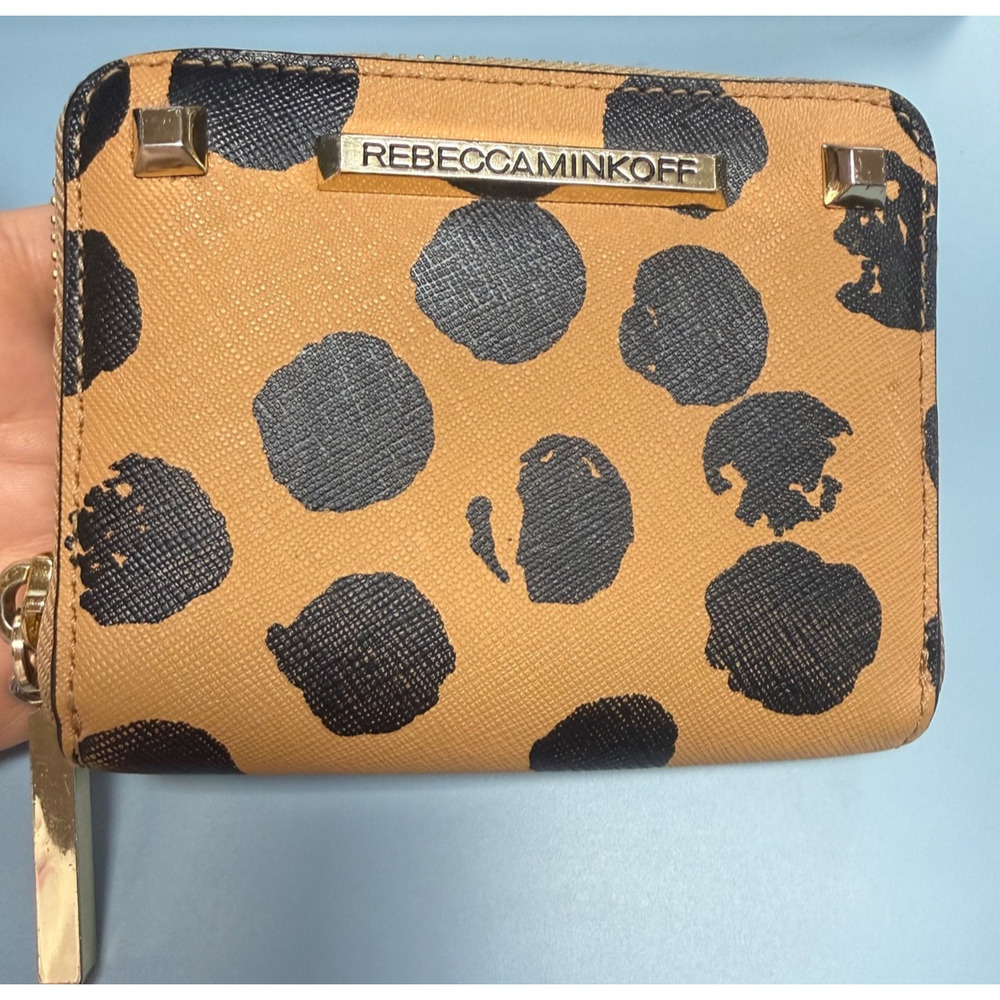 Rebecca Minkoff Saffiano Leather Cheetah Print Wallet Full Zip 4.5"X4"